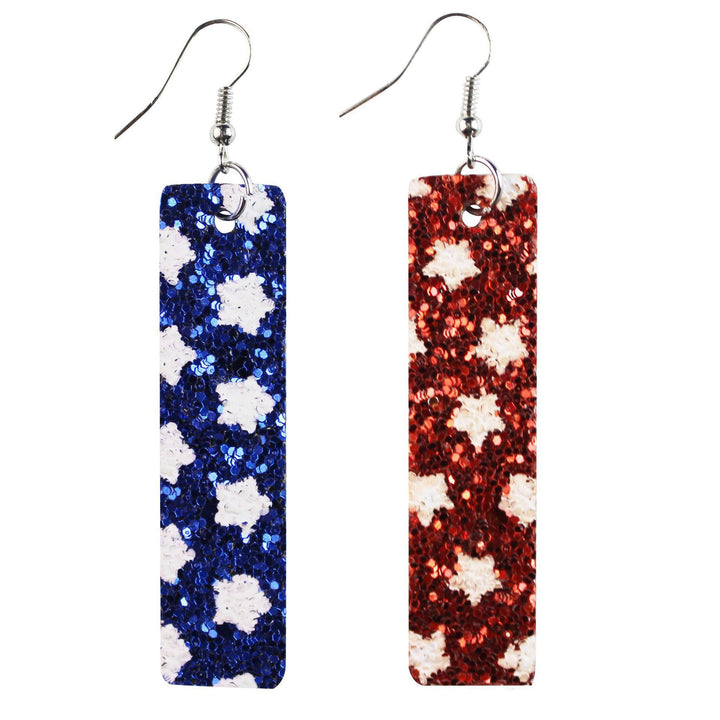 Women's star stripe print faux leather drop earrings with fishhook Bowlift