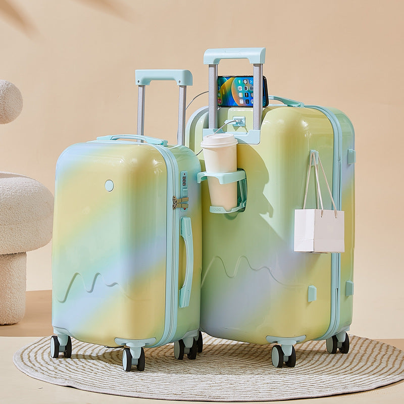 Unisex Functional Hardshell Carry-On Suitcase with Drink Holder Bowlift