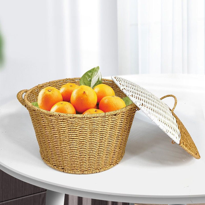 Women’s rattan basket with lid and trendy handles Bowlift