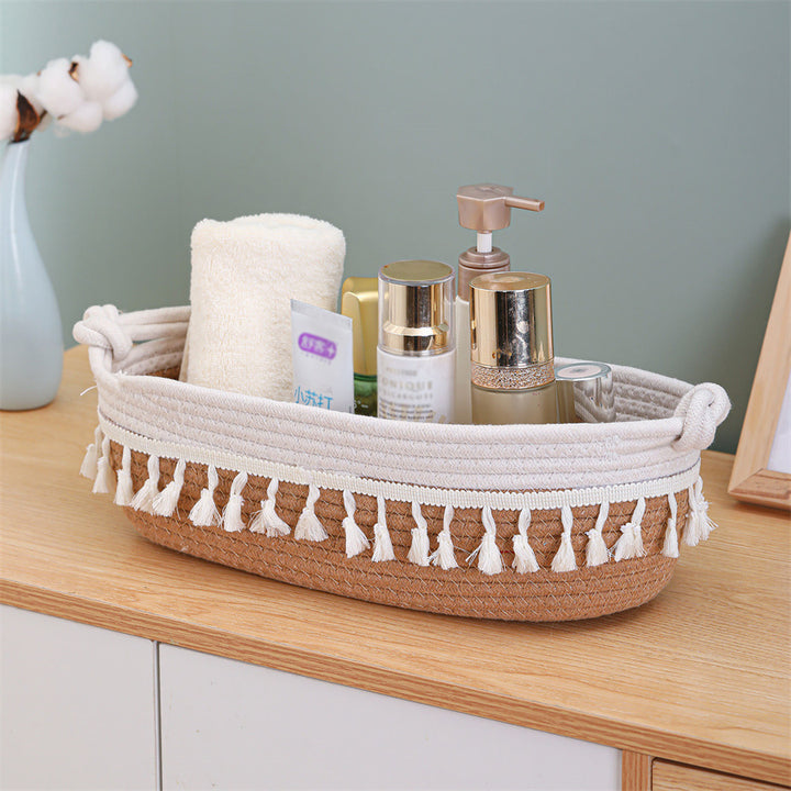 Women Versatile Storage Basket with Tassel Decoration Bowlift
