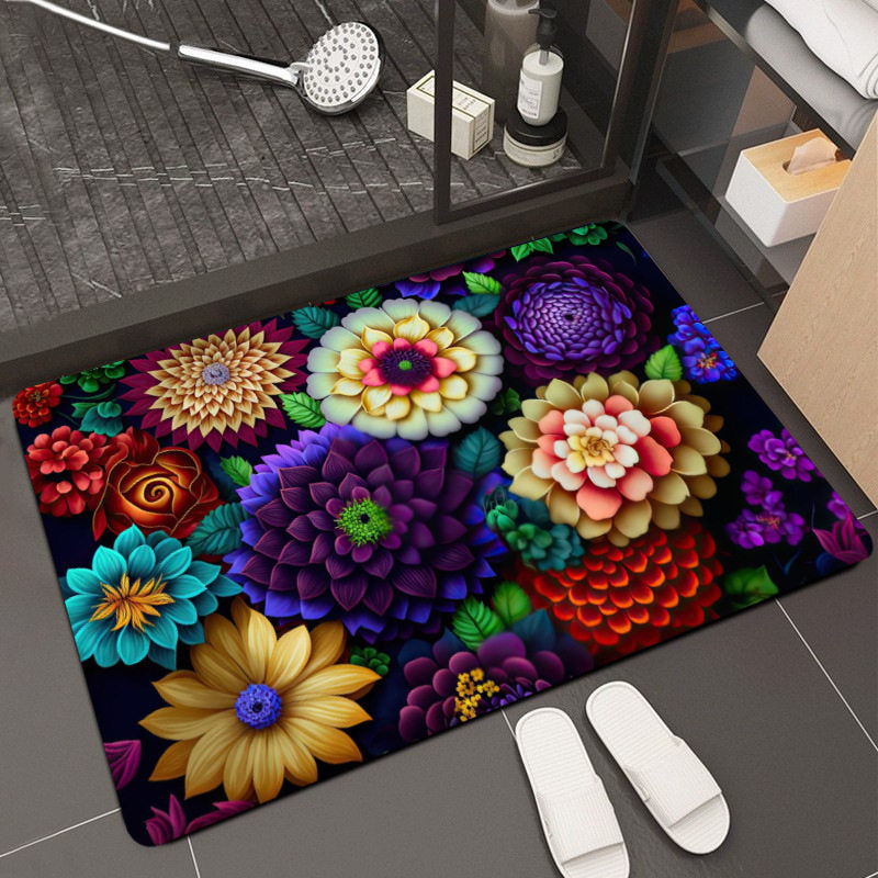 Floral Design Memory Foam Bath Mat Bowlift