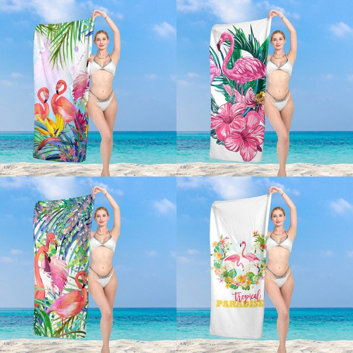 Premium beach towel with vibrant flamingo design Bowlift