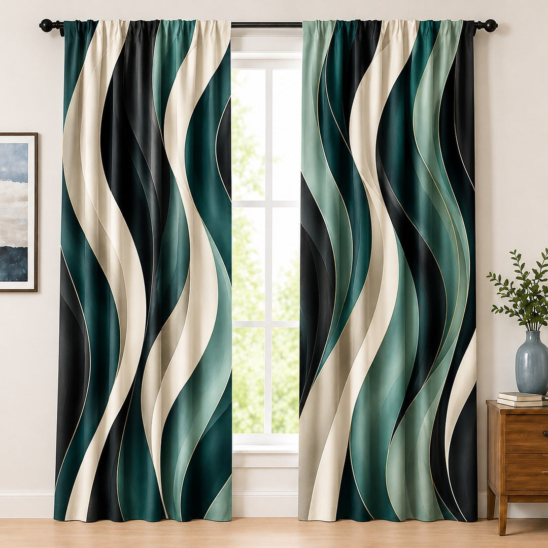 Abstract Wave Patterned Curtains
