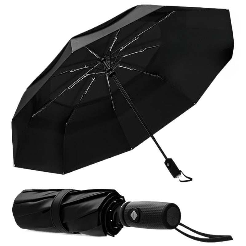 Compact automatic windproof travel umbrella with fiberglass ribs and ergonomic handle Bowlift