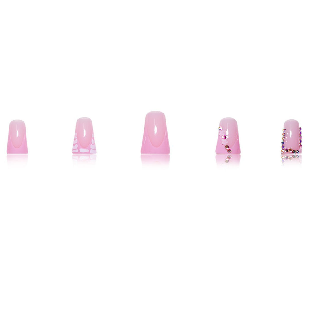Glamorous Acrylic Press-On Nail Extensions with Decorative Rhinestones Bowlift