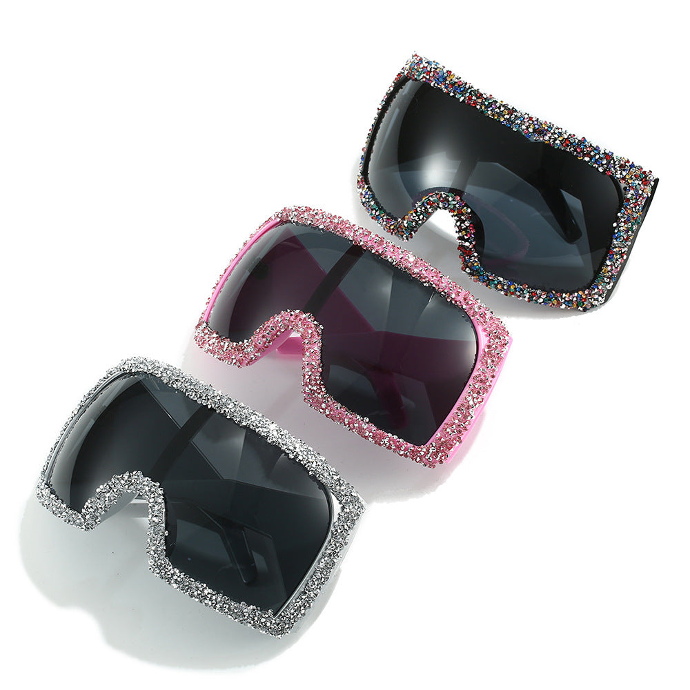 Women's Sporty Oversized Sunglasses with Rhinestone Embellishments Bowlift