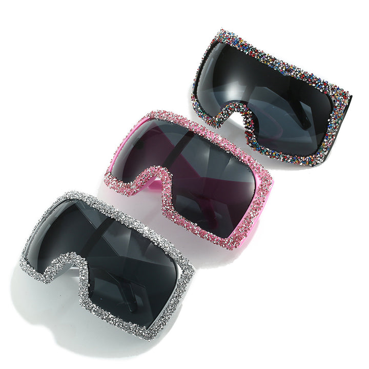 Women's Sporty Oversized Sunglasses with Rhinestone Embellishments Bowlift