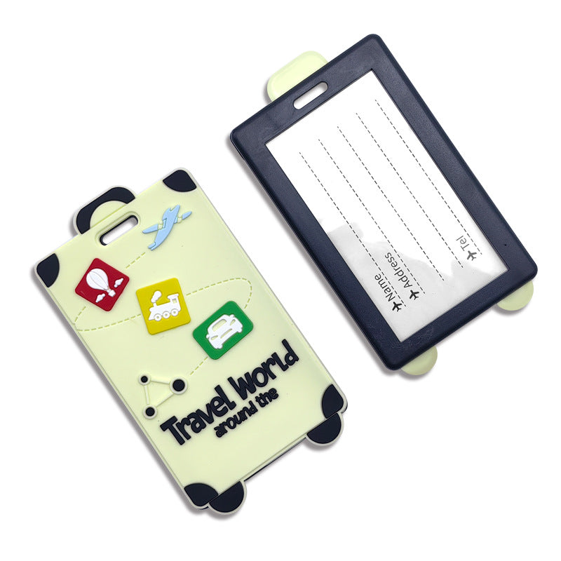 playful silicone luggage tag with clear ID window and embossed travel icons Bowlift