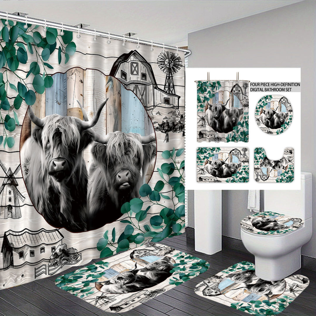 Artistic Highland Cow Bathroom Set Bowlift