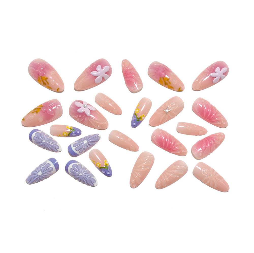 Artificial nail set with floral design and 3D effects Bowlift