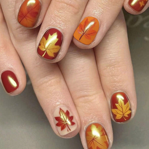 Autumn Leaf Design Gel Nail Art Bowlift