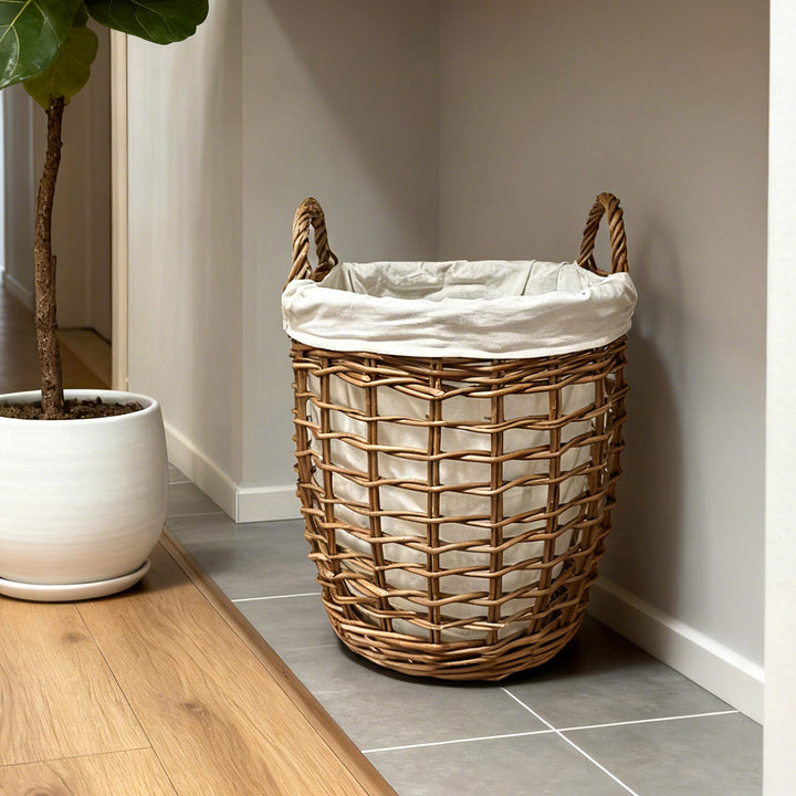 Handcrafted laundry basket with fabric cover Bowlift