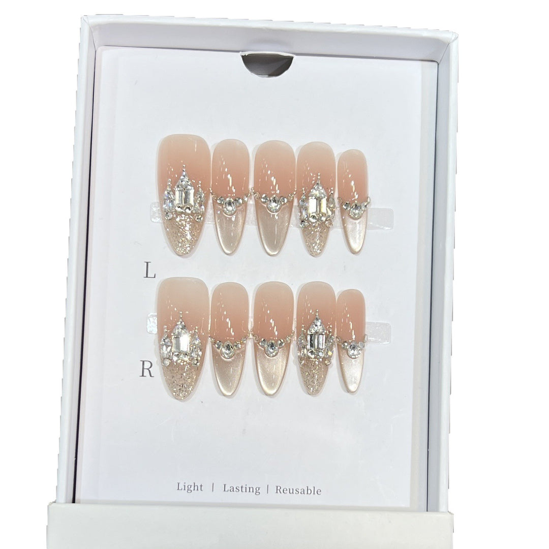 Decorative Handmade Press-On Nails with Elegant Rhinestones Bowlift
