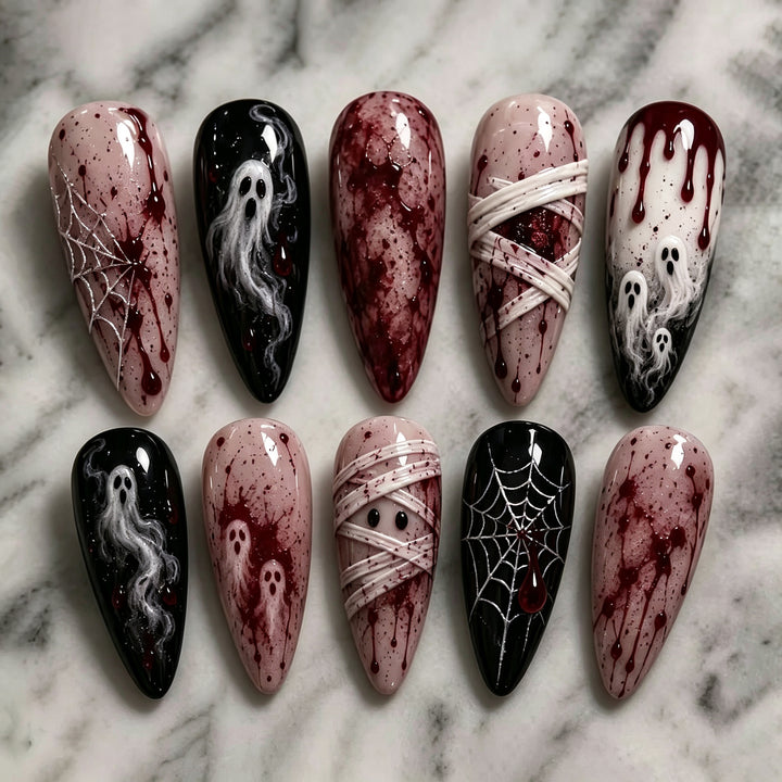 Artistic Halloween-Themed Press-On Nail Art Bowlift 1790636345