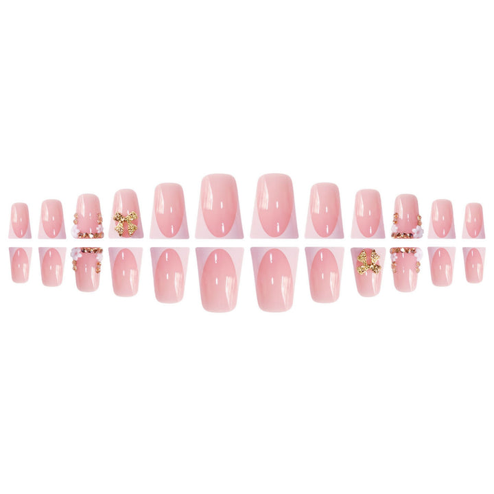 Decorative 3D Floral Press-On Nails with Gem Accents Bowlift