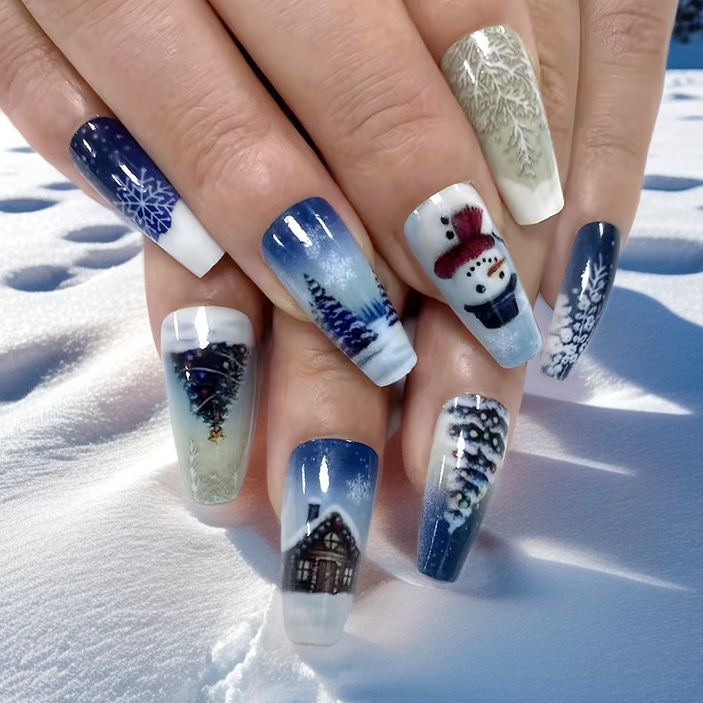 Winter-Themed Artistic Press-On Nails Bowlift