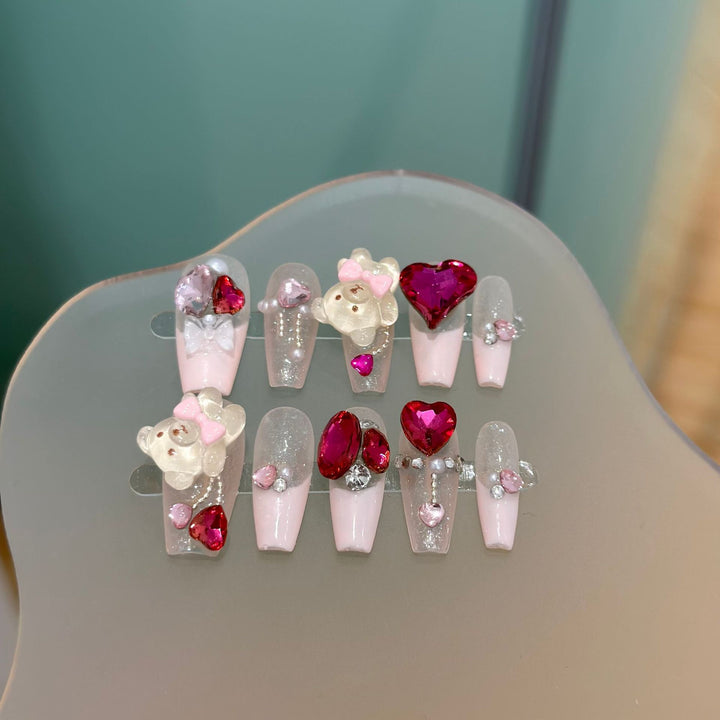 Whimsical Bear-Themed Press-On Nail Set