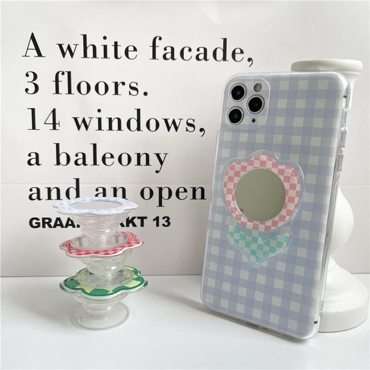Portable Flower-Shaped Compact Mirror With Acrylic Checkered Frame