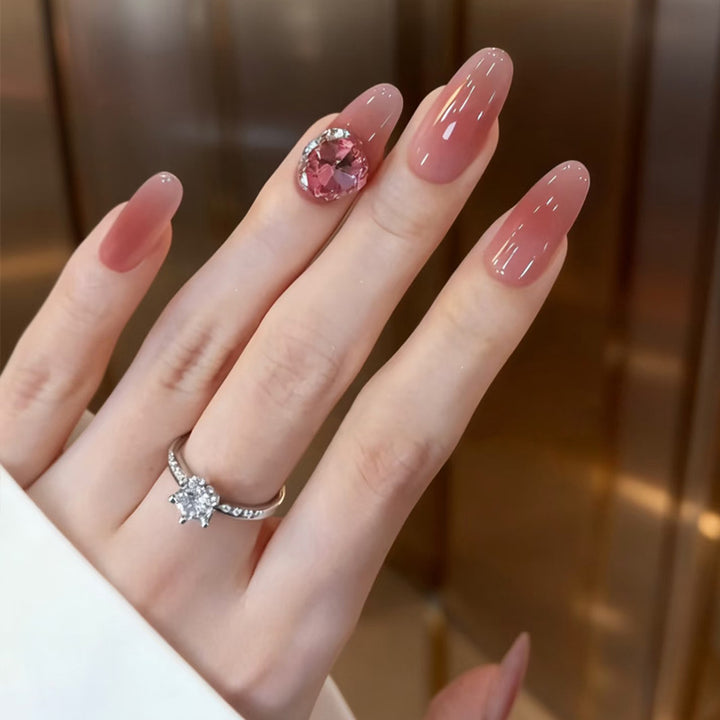 Elegant Press-On Nail Art with Rhinestone Accents Bowlift