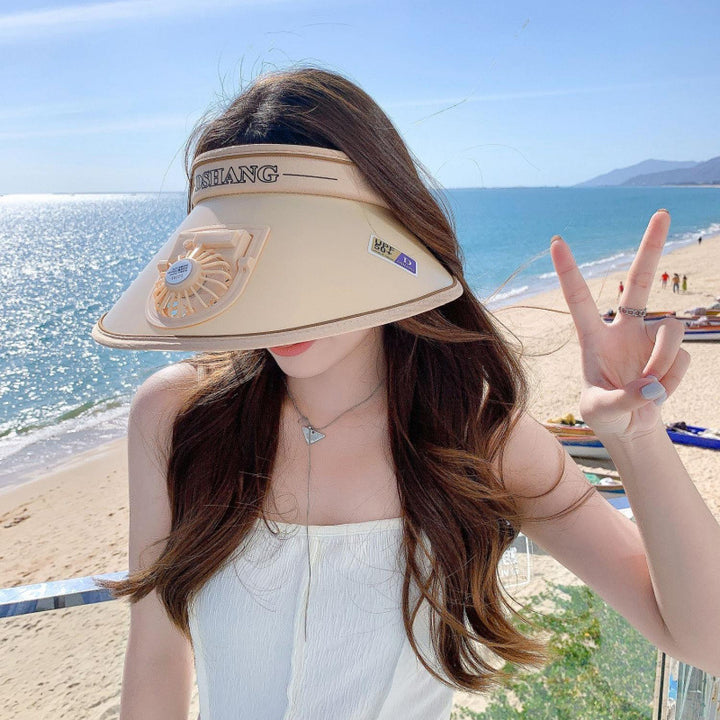 Sun protection visor with quiet rechargeable mini fan and adjustable neoprene seat Bowlift