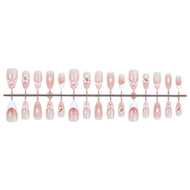 Artificial nail set with creative flower and pearl design Bowlift