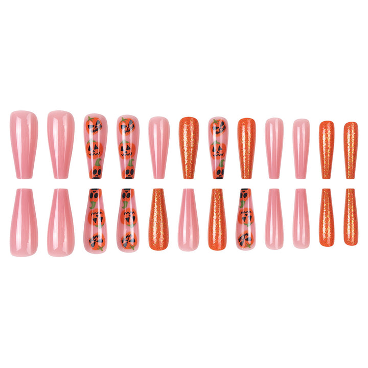 Pumpkin-Themed Stiletto Nail Art Extensions Bowlift