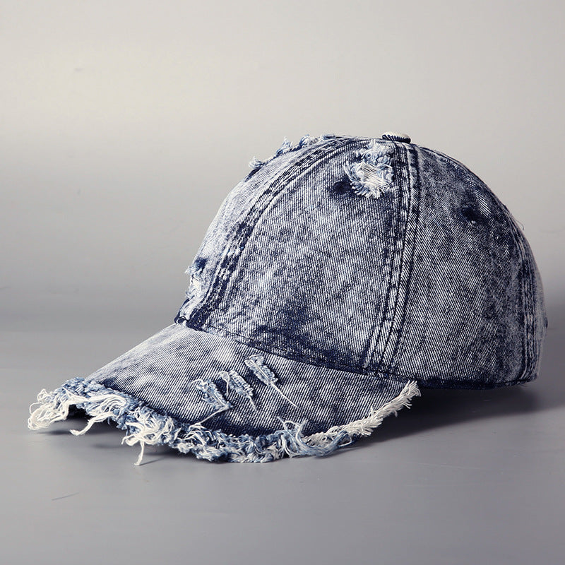 Men's Distressed Vintage Denim Baseball Cap Bowlift