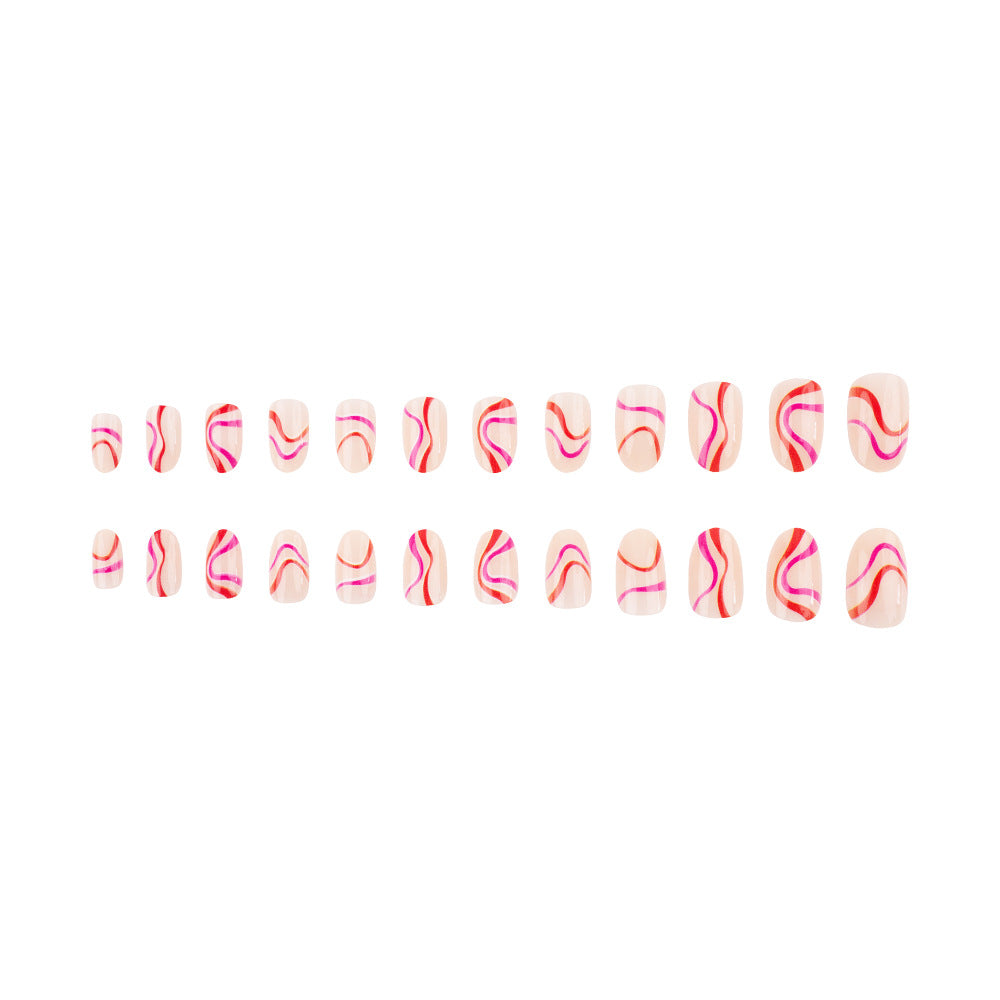 Artistic Press-On Nail Set with Creative Swirl Design Bowlift