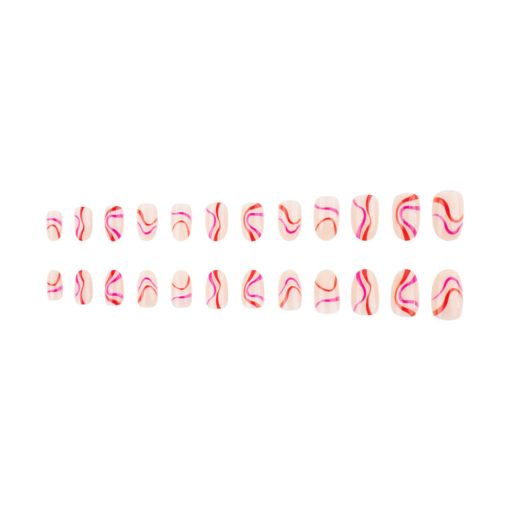 Artistic Press-On Nail Set with Creative Swirl Design Bowlift