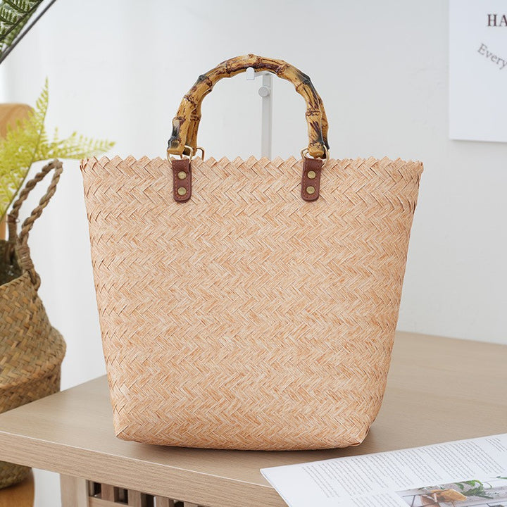 Bamboo Handle Bag Made of Braided Material Bowlift