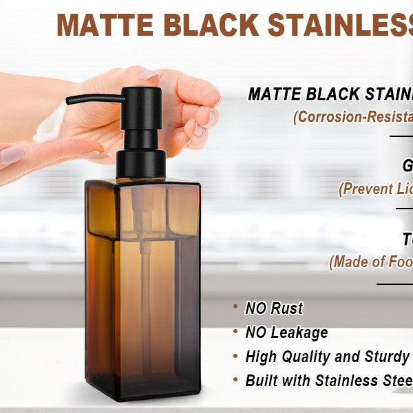 Refillable Tall Rectangular Glass Soap and Lotion Dispenser with Locking Pump Bowlift