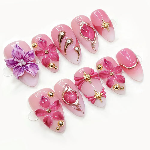 Floral 3D Press-On Nail Art Set Bowlift