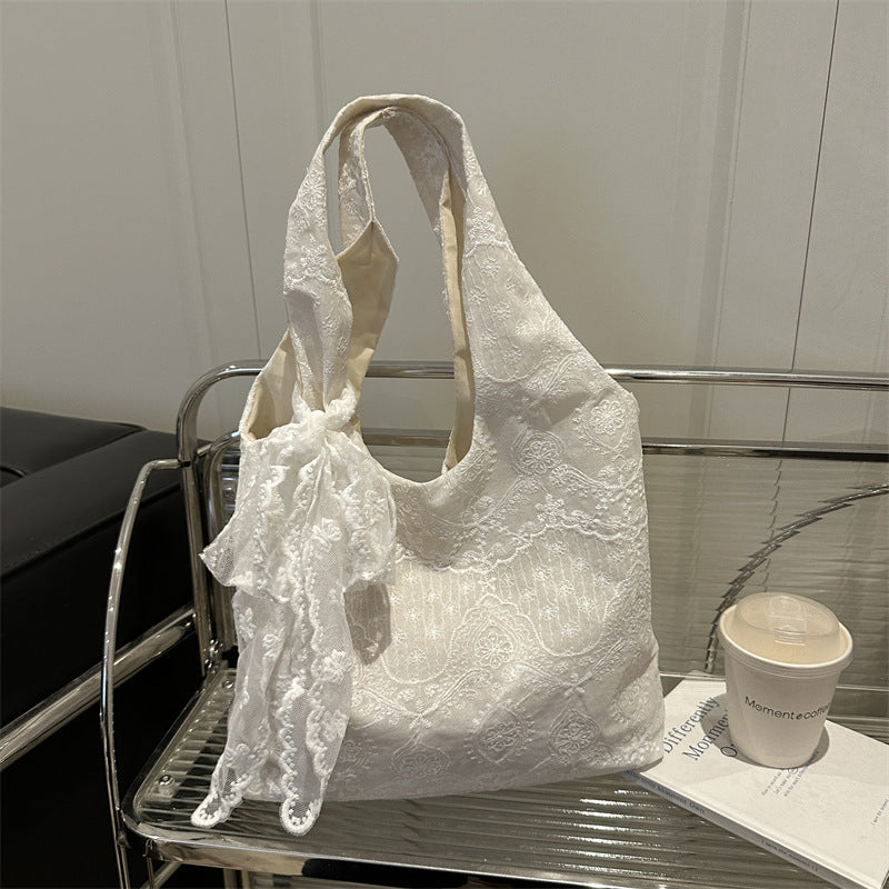 Elegant Lace-Trimmed Shoulder Bag Bowlift
