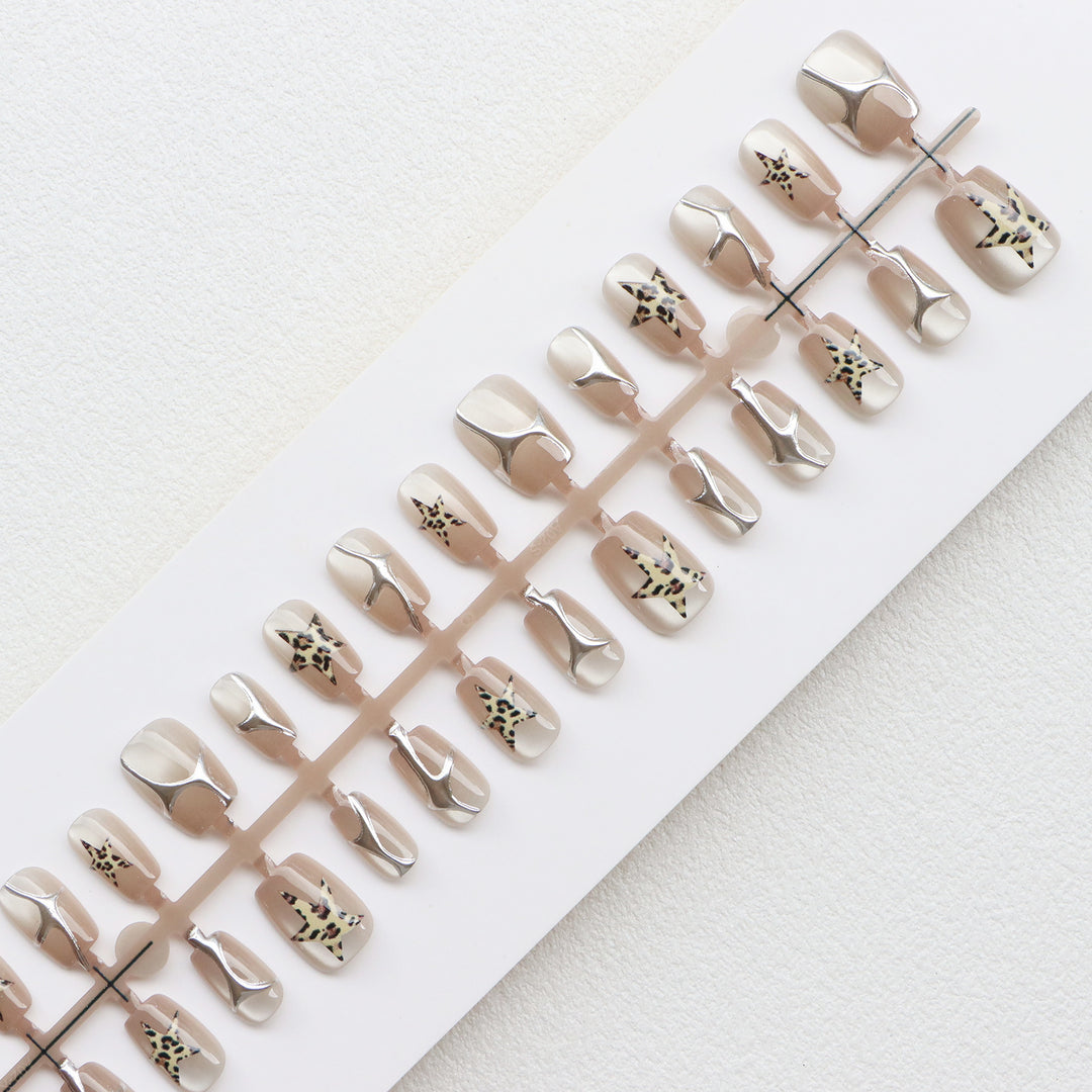 Decorative Press-On Nail Art Set with Star Accents Bowlift