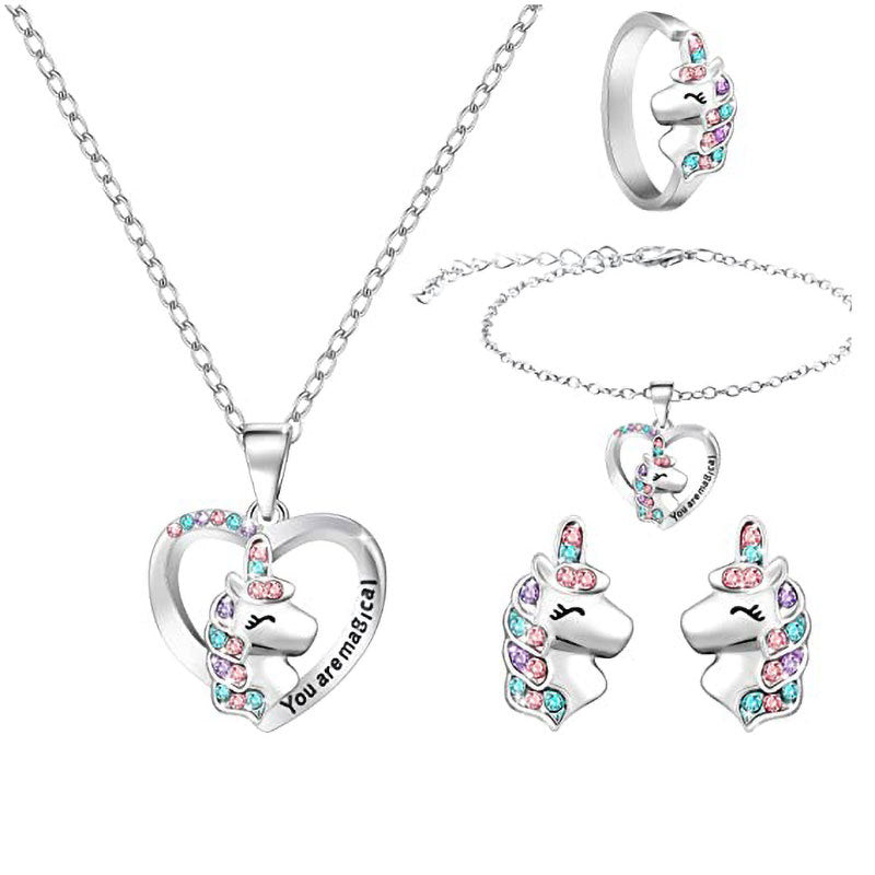 Unicorn Family Heart Pendant Necklace Bowlift