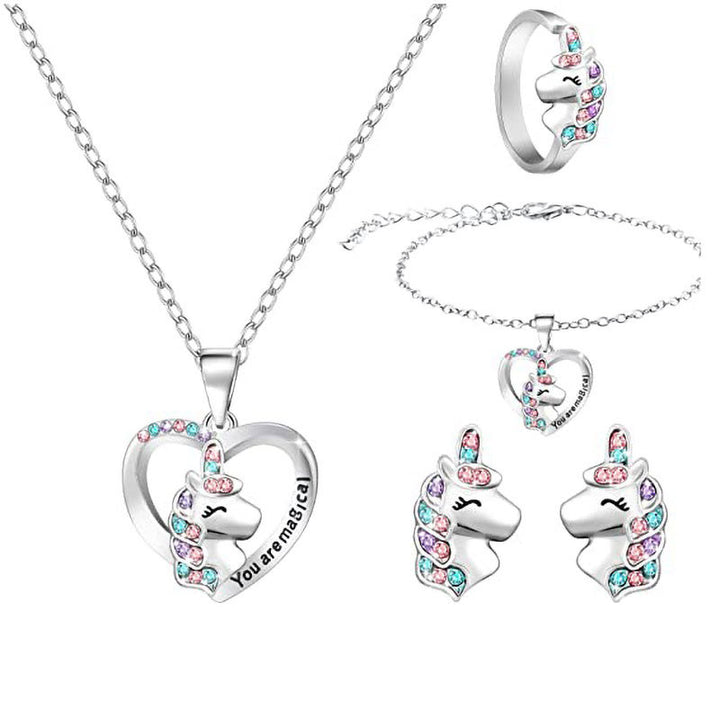 Unicorn Family Heart Pendant Necklace Bowlift