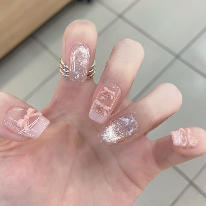 Decorative Press-On Nail Set with Star and Bow Designs Bowlift