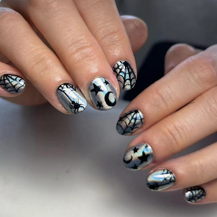 Spiderweb-Themed Press-On Nail Art Set Bowlift