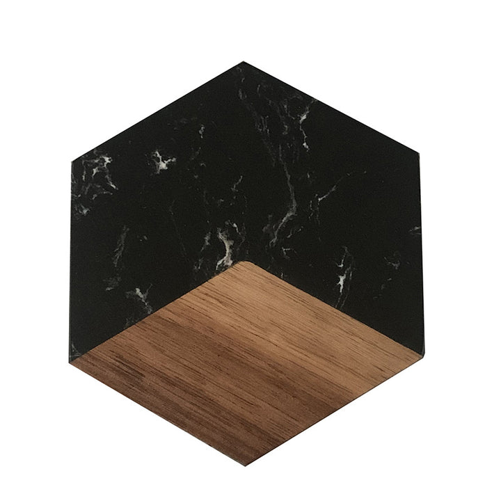 Marble pattern and acacia wood serving coaster board with rounded corners Bowlift