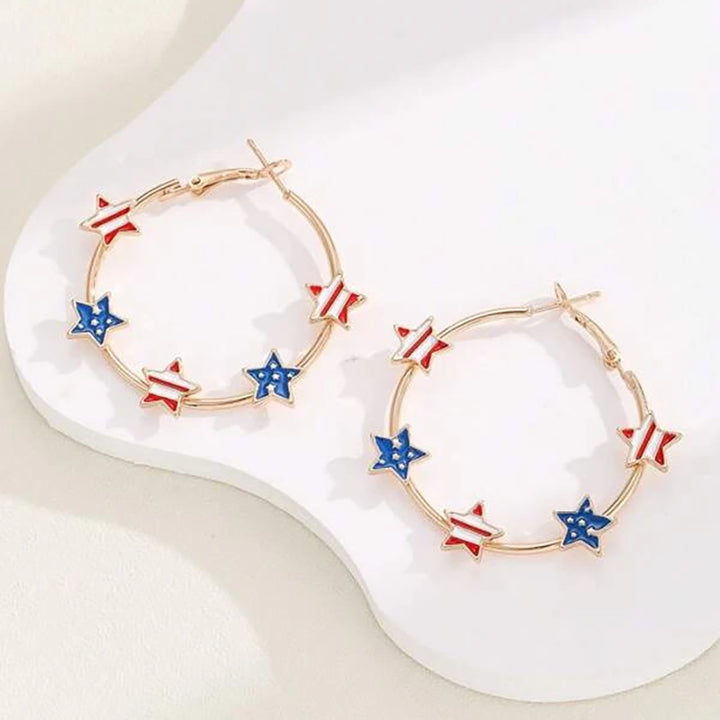 Women's nan patriotic enamel star charm gold-plated hoop earrings Bowlift
