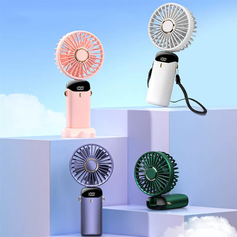 Unisex One Size Foldable Rechargeable Hand Fan with LED Battery Status Indicator and Removable Charging Station Bowlift