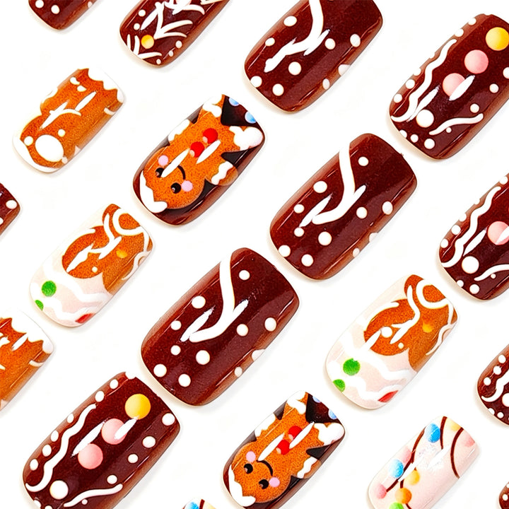 Festive Gingerbread-Themed Press-On Nail Art Bowlift