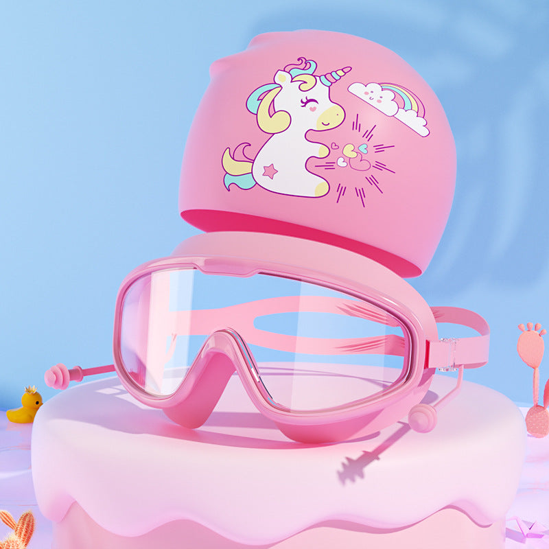 Kids Unicorn-Themed Swim Mask and Cap Set Bowlift