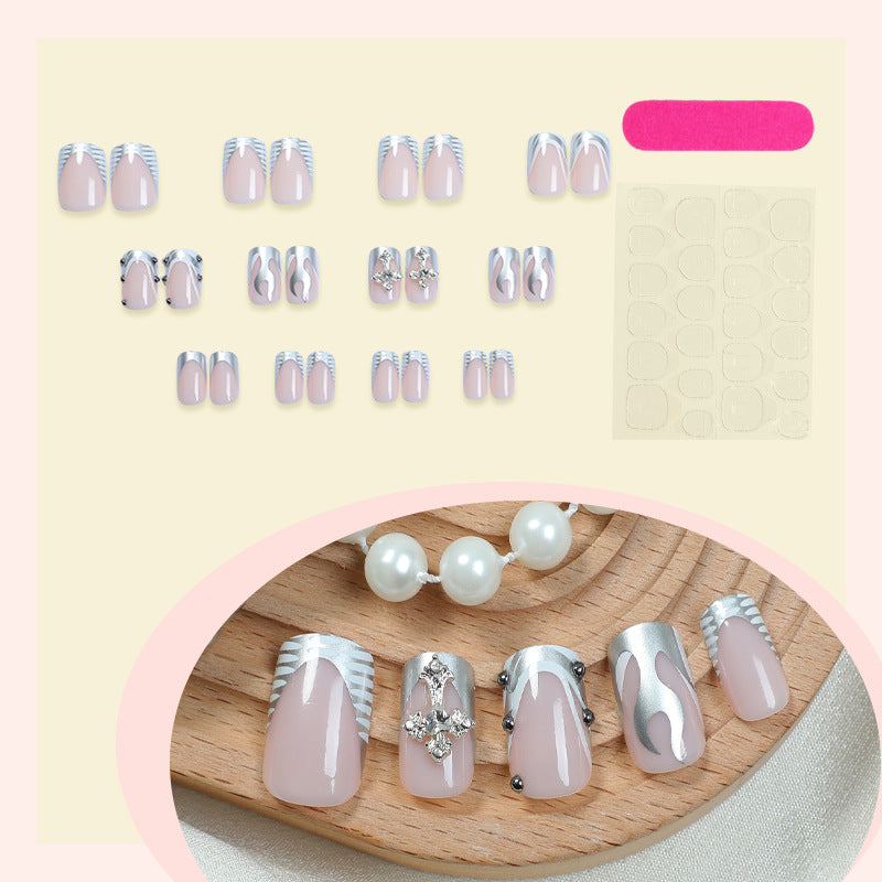 Decorative Press-On Nail Art Set with Stylish Marble and Gem Accents Bowlift