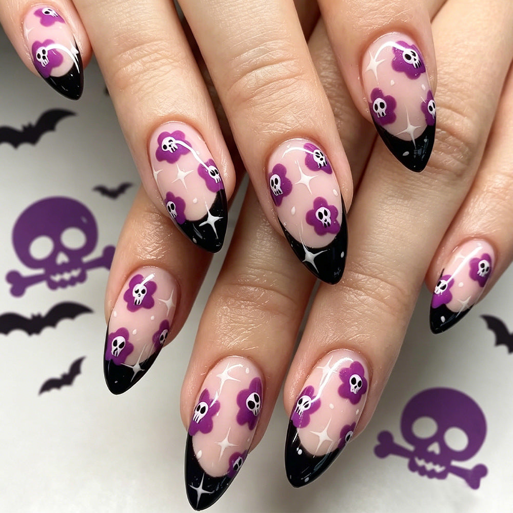 Artistic Skull and Flower Press-On Nails Bowlift