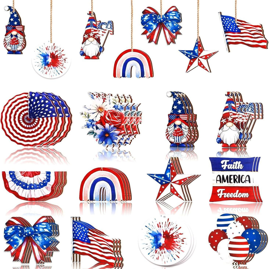 Independence Day patriotic wooden hanging ornament assortment for home and party Bowlift