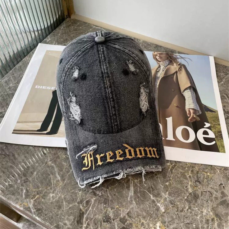 Women's Distressed Freedom Embroidered Baseball Cap Bowlift