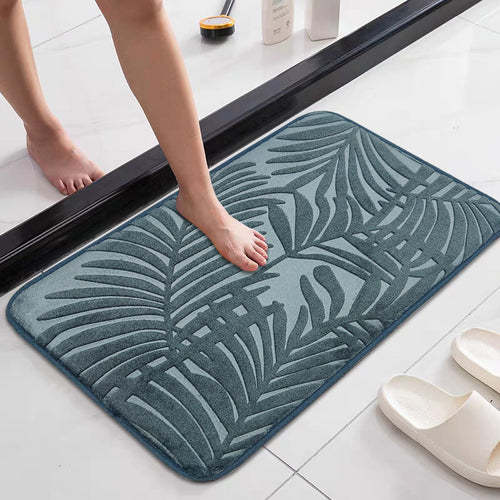 Tropical Leaf Design Memory Foam Bath Mat Bowlift