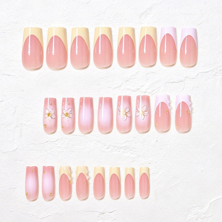 Elegant Floral Accent Press-On Nails Bowlift