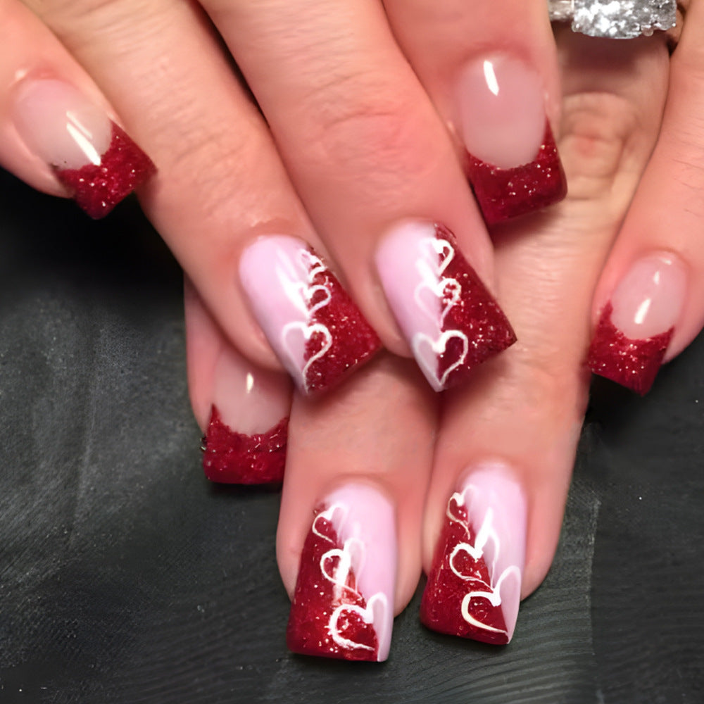 Heart-Embellished Acrylic Nail Art Bowlift